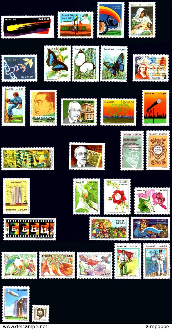 Ref. BR-Y1986-S BRAZIL 1986 - ALL COMMEMORATIVE STAMPSOF THE YEAR, 31V, MNH, . 32V - Full Years