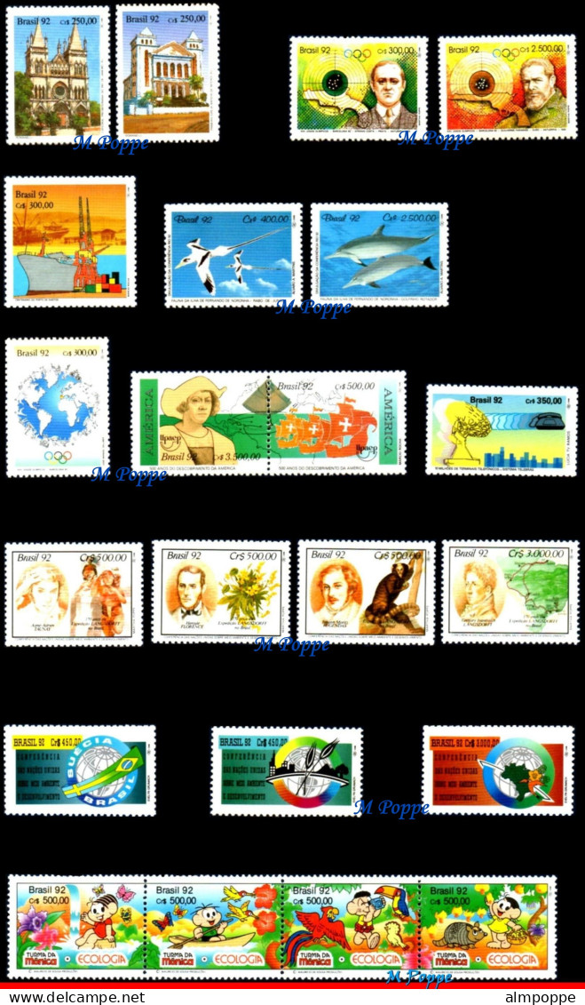 Ref. BR-Y1992-S BRAZIL 1992 - ALL COMMEMORATIVE STAMPSOF THE YEAR, MNH, . 48V Sc# 2347~2396 - Full Years