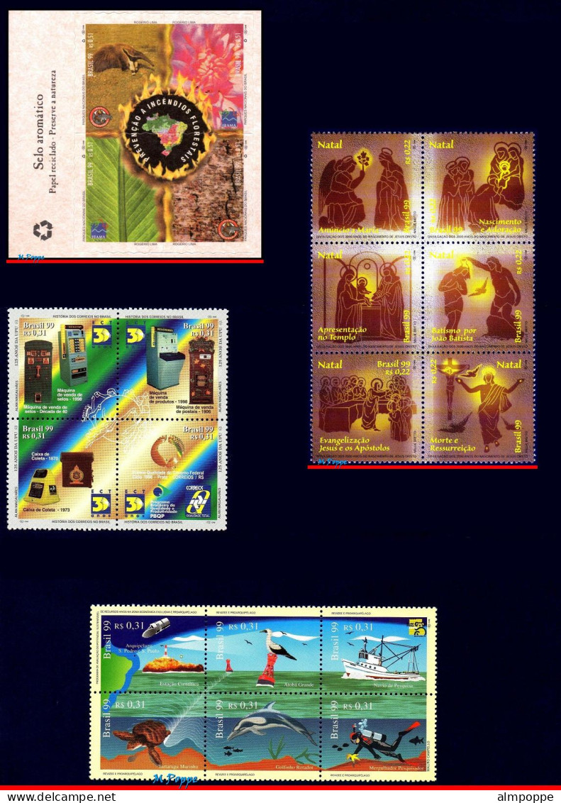 Ref. BR-Y1999-S BRAZIL 1999 - ALL COMMEMORATIVE STAMPSOF THE YEAR, SC# 2704~2731, ALL MNH, . 43V Sc# 2704~2731 - Full Years