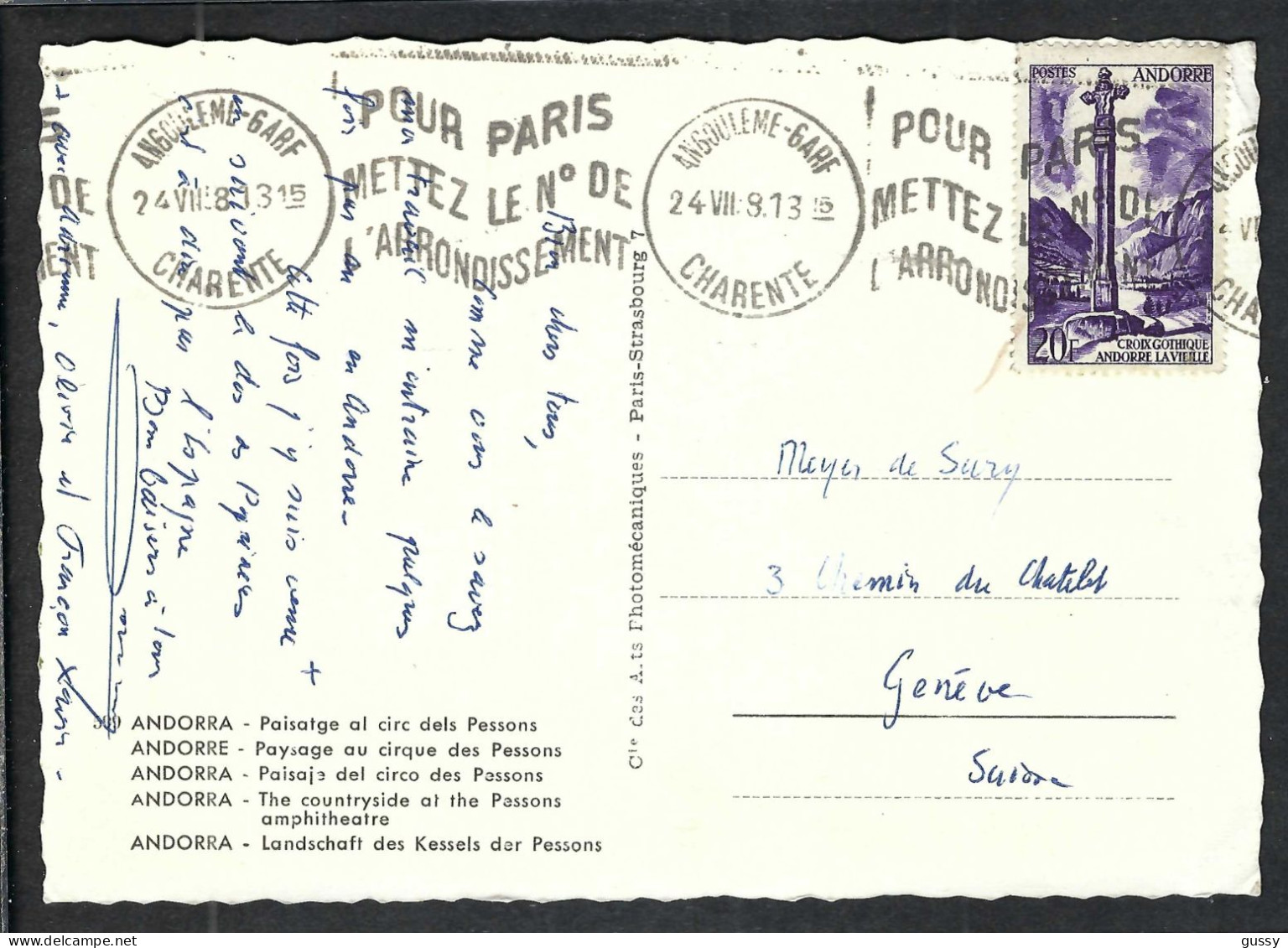 ANDORRE FRANCAIS 1981: CP Ill. Pour Genève - Briefe U. Dokumente