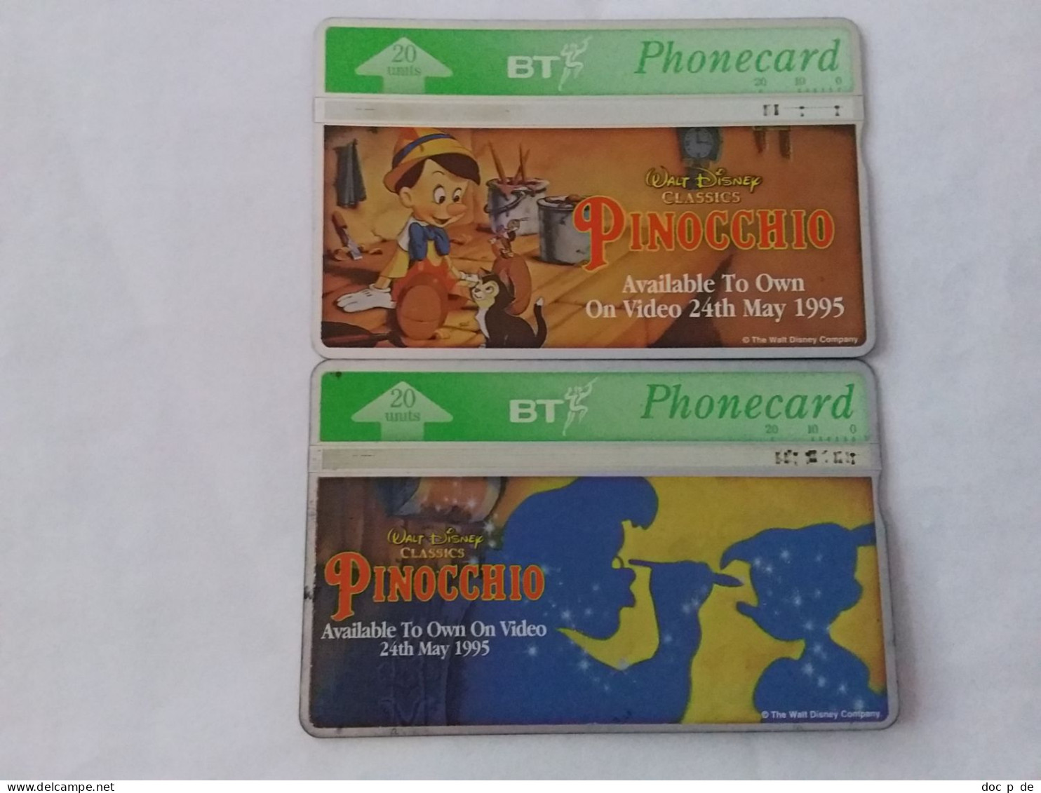 BT  - UK L&G - 2 Cards Walt Disney Cartoon Comic Pinocchio - BT Publicitaire Uitgaven