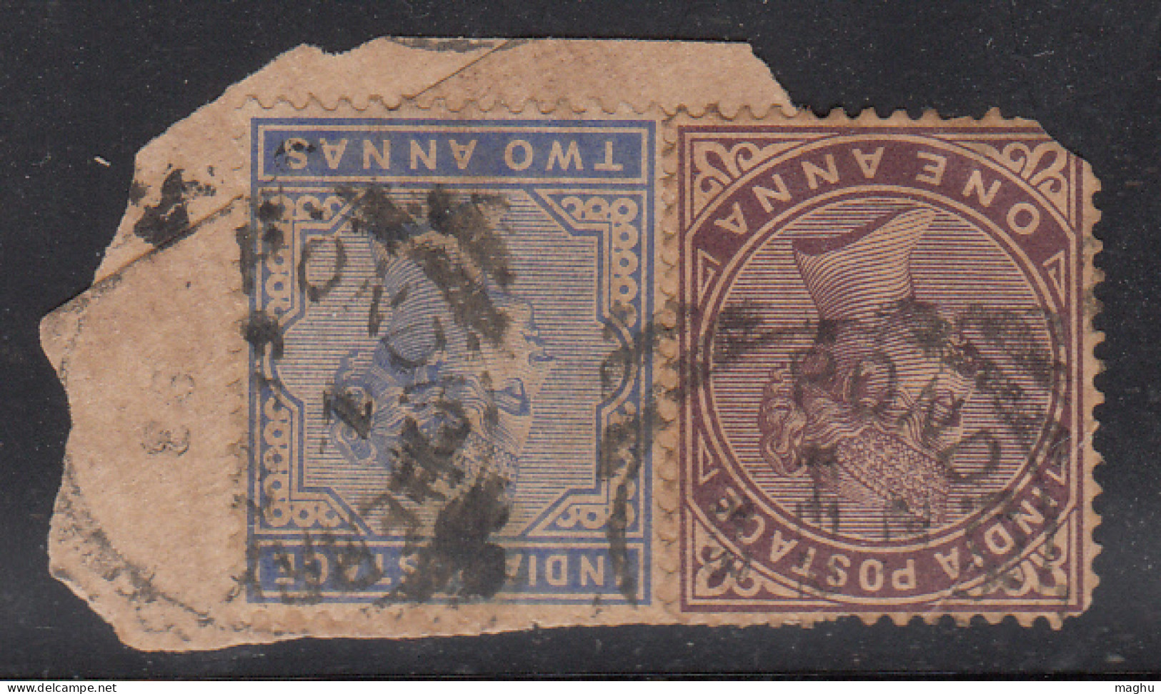 ½a & 2a QV On Piece, French India, British India Used Abroad, Pondicherry CDS Used - Used Stamps