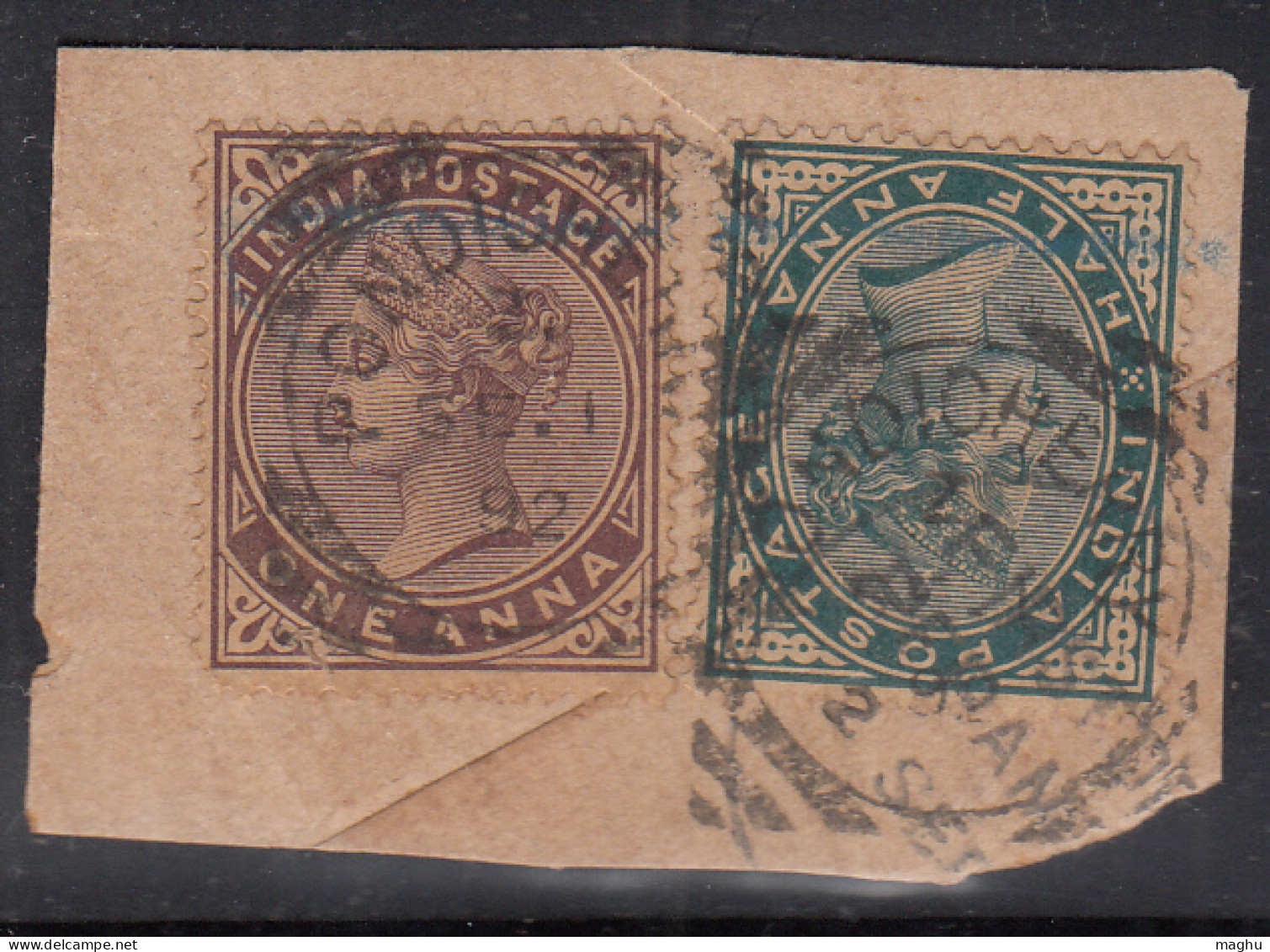 ½a & 1a QV On Piece, French India, British India Used Abroad, Pondicherry CDS Used - Oblitérés