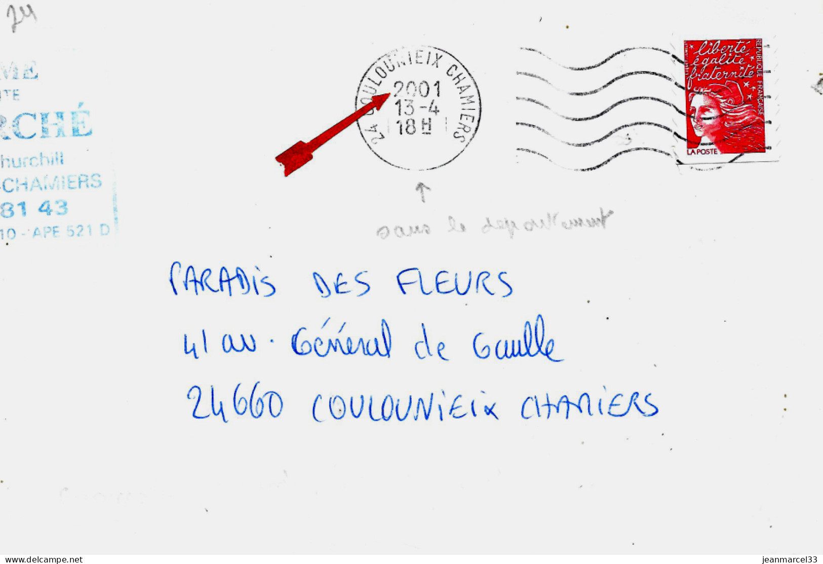 Curiosité Sur Lettre SECAP Lignes Ondulées O= 24 Coulounieix Chamier Le Millésime 2001 Est Inverser Avec L'heure 18H - Covers & Documents