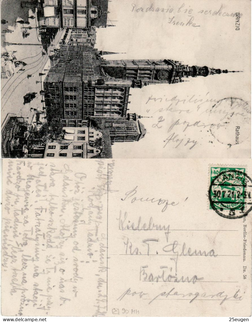 DANZIG 1921 POSTCARD SENT FROM DANZIG TO BARŁÓŻNO - Briefe U. Dokumente