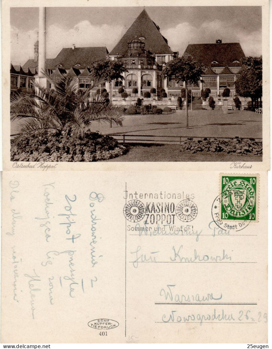 DANZIG 1921 POSTCARD SENT FROM ZOPPOT TO WARSZAWA - Lettres & Documents