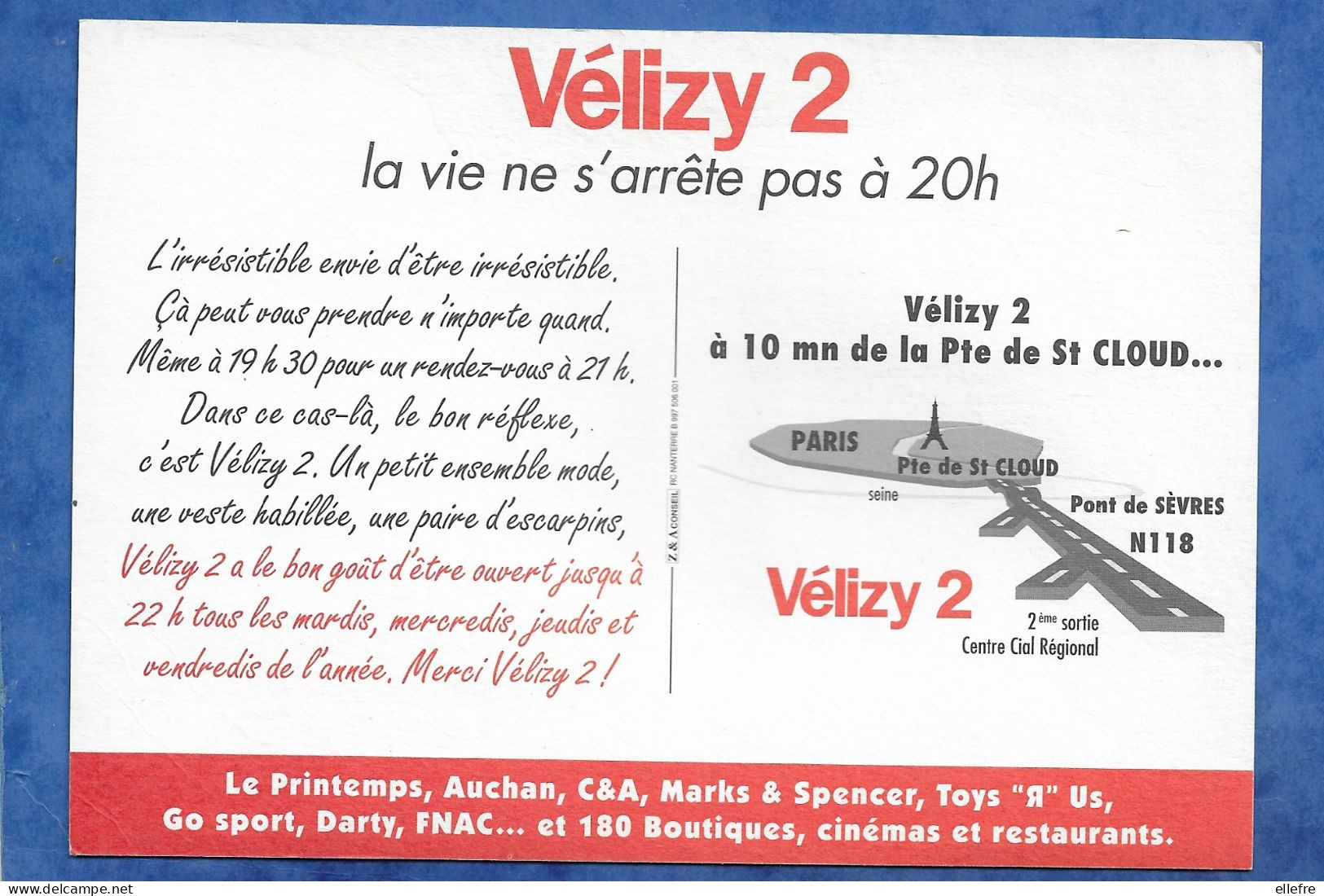 CPM Publicitaire - 78 Centre Commercial Vélizy 2- Humour Pantoufle ..la Vie Ne S'arrête Pas à 20 Heures.. à Dater - Velizy