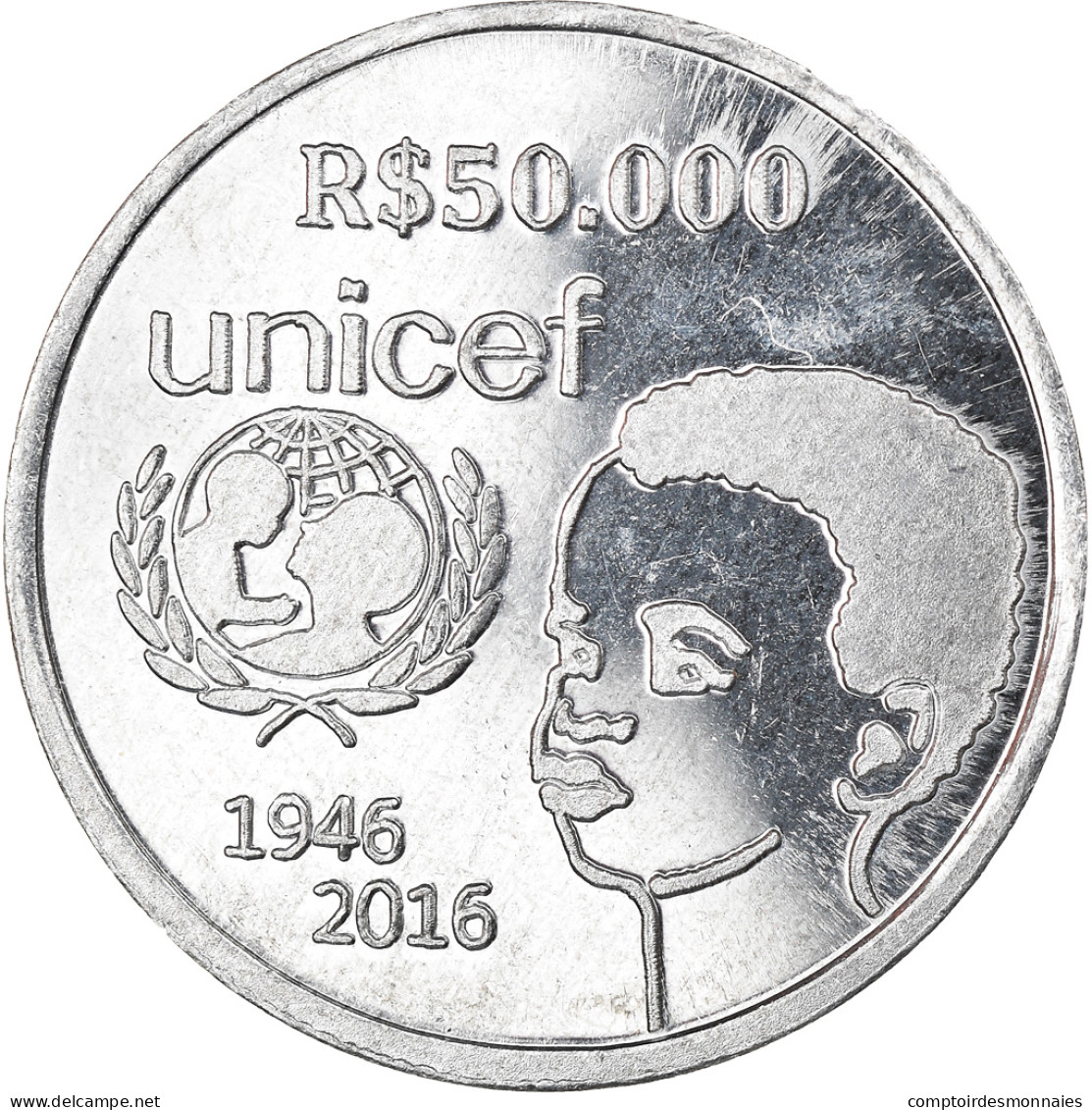 Monnaie, CABINDA, 50000 Reais, 2016, Unicef, SPL, Aluminium - Angola