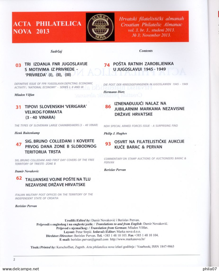 ACTA PHILATELICA NOVA 2013. CROATIAN PHILATELIC ALMANAC, PUBLISHED ANNUALLY. - Other & Unclassified