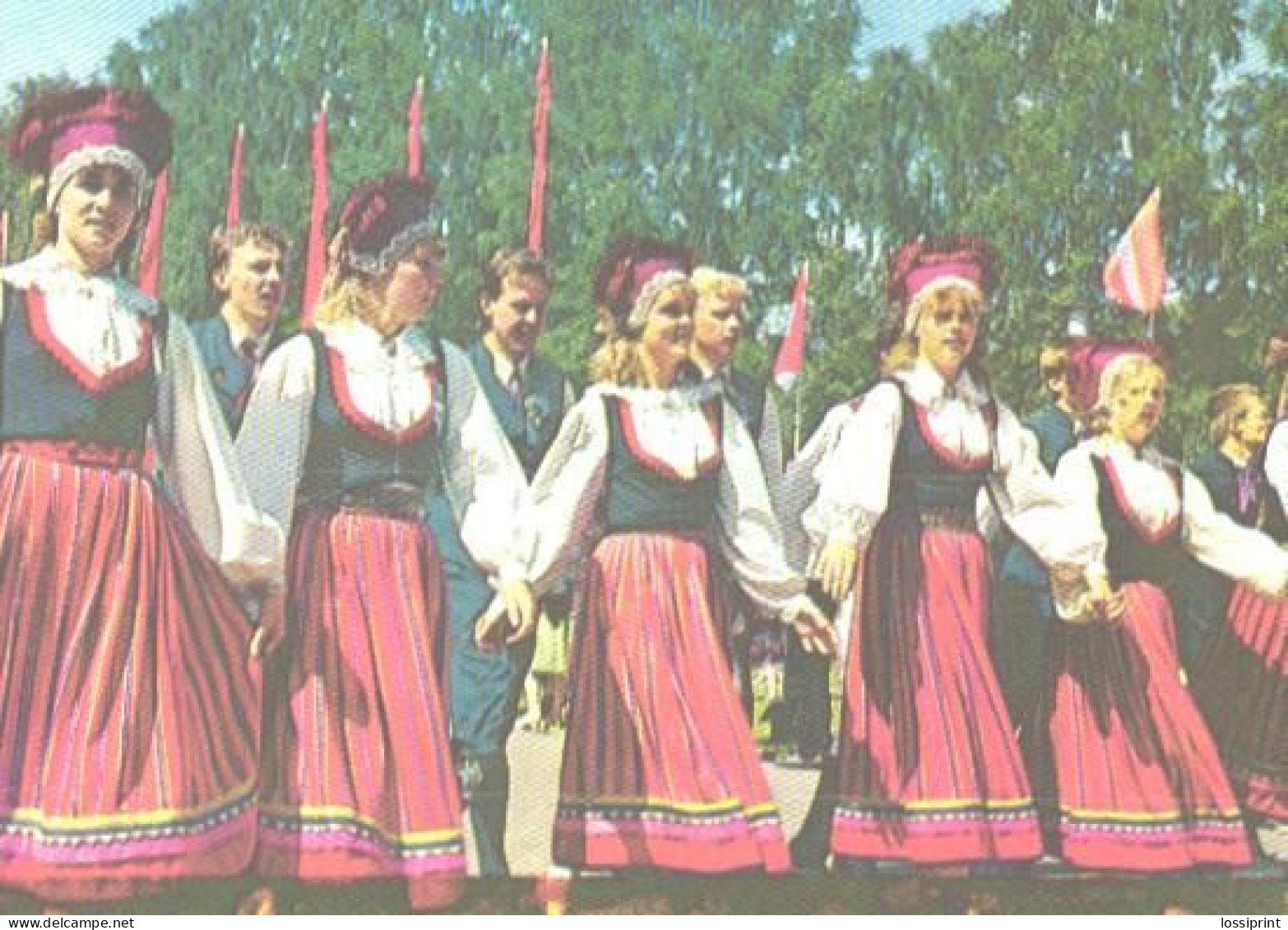 Pocket Calendar, Estonia:Dancing Ladies In National Costumes, 1989 - Tamaño Pequeño : 1981-90