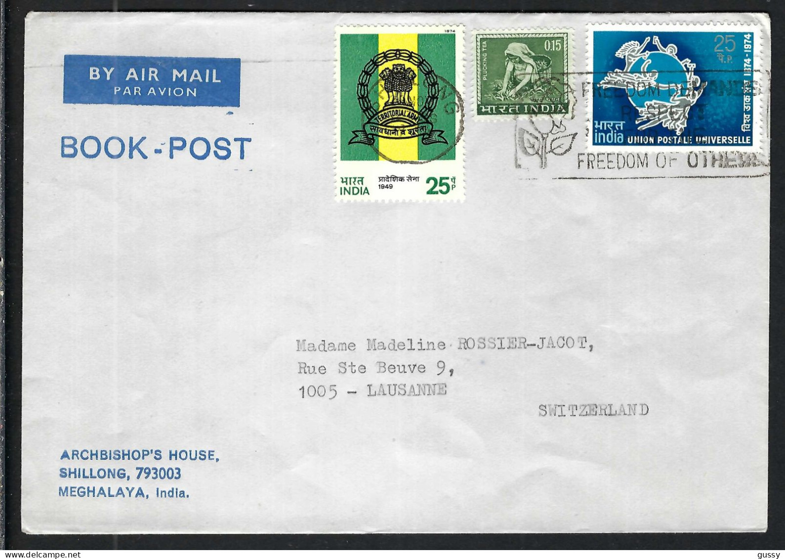 INDE P.A. Ca. 1970-80: LSC De Shillong Pour Lausanne (VD,Suisse) - Luftpost