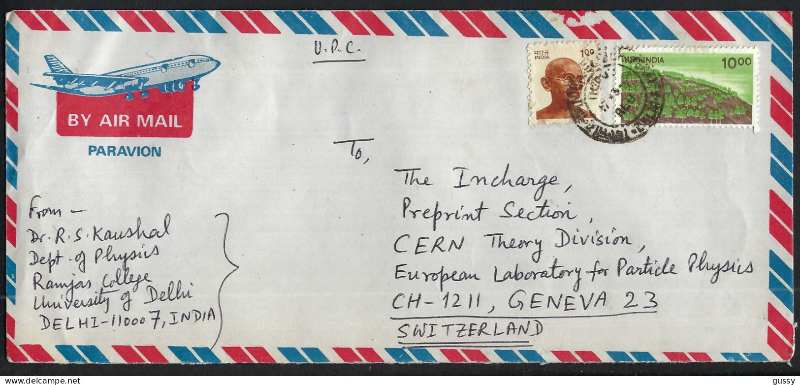 INDE P.A. Ca. 1970-80: LSC De Delhi Pour Le CERN à Genève (GE,Suisse) - Poste Aérienne