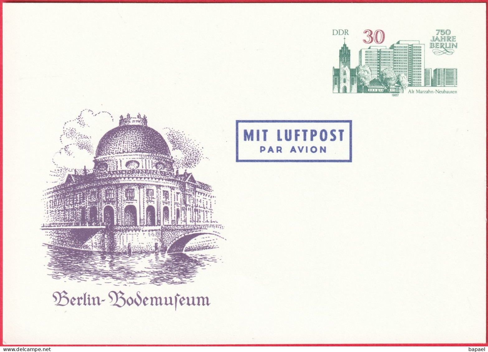 CP - Entier Postal - Berlin (Allemagne - DDR) - Poste Aérienne - 750 Ans De Berlin - Bodemuseum - Postkarten - Ungebraucht