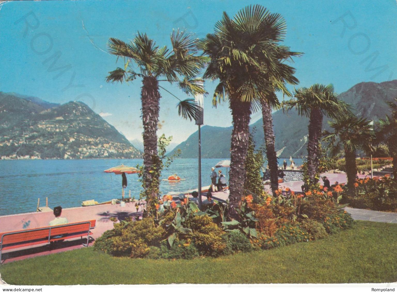 CARTOLINA  PARADISO-LUGANO,TESSIN,SVIZZERA-LUNGOLAGO E MONTE BRE-BOLLO STACCATO-VIAGGIATA 1970 - Paradiso