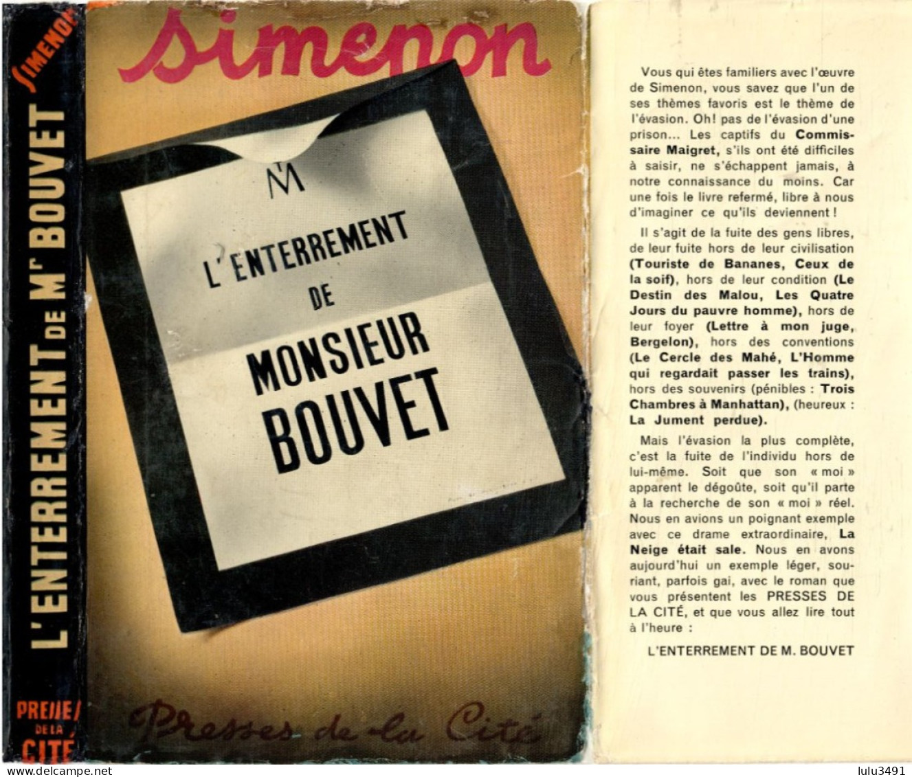 PRESSES De La CITE - POLICIER - L'ENTERREMENT De MONSIEUR BOUVET - (1949 ) Par Georges SIMENON - Simenon