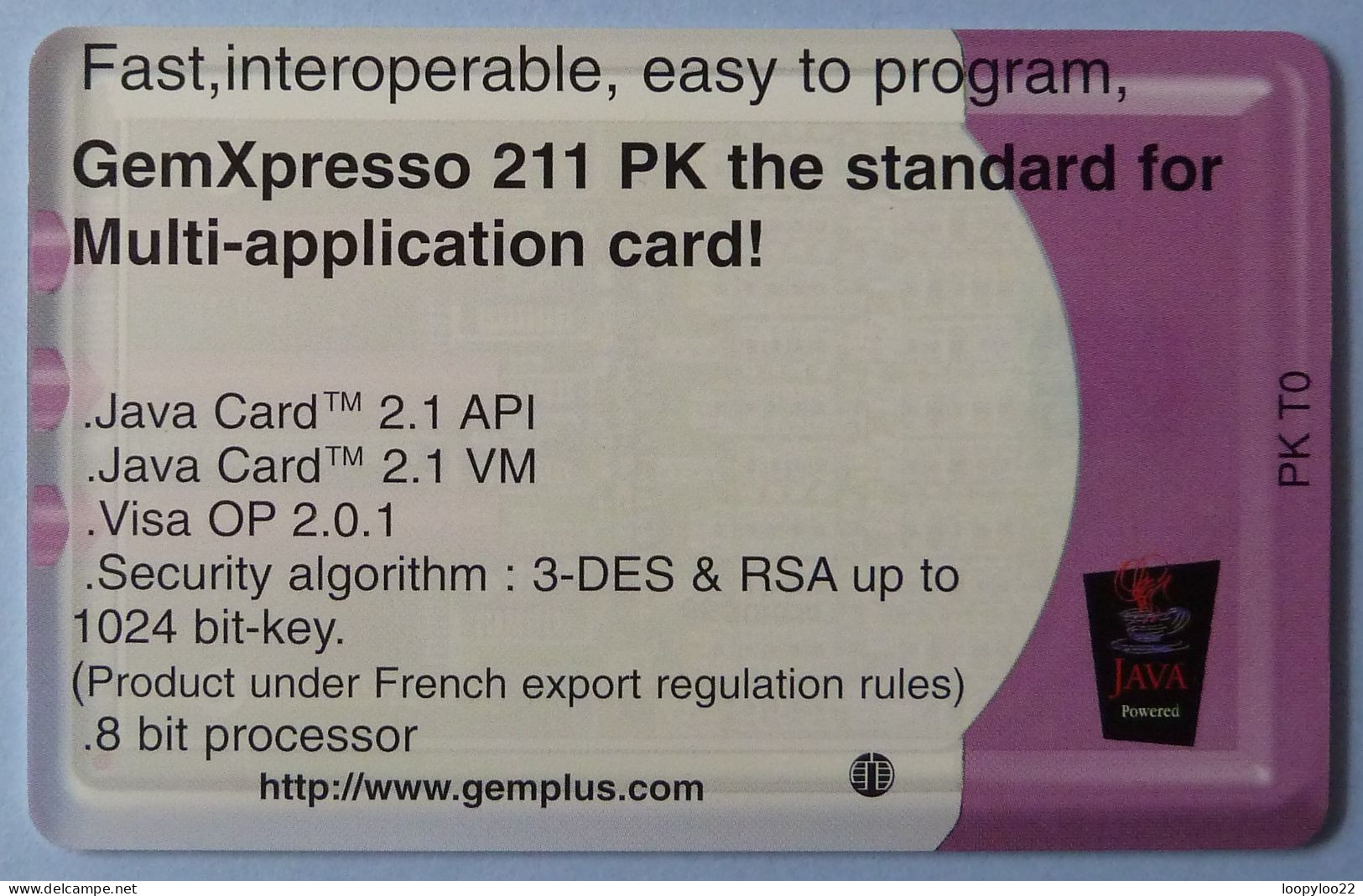 FRANCE - Chip - Gemplus Smartcard Demo - GemXpress 211PK - Java - 600 Agences