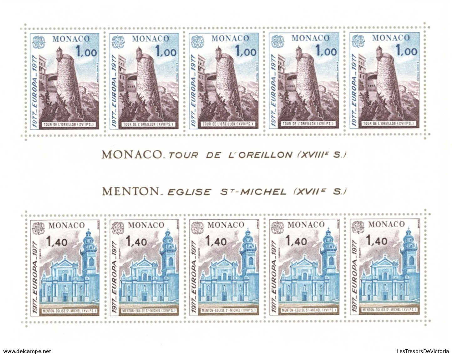 Monaco - Blocs MNH * - 1977 - Monaco Tour De L'oreillon XVIIIe S. - Menton église Saint Michel XVIIe S. - Blocs