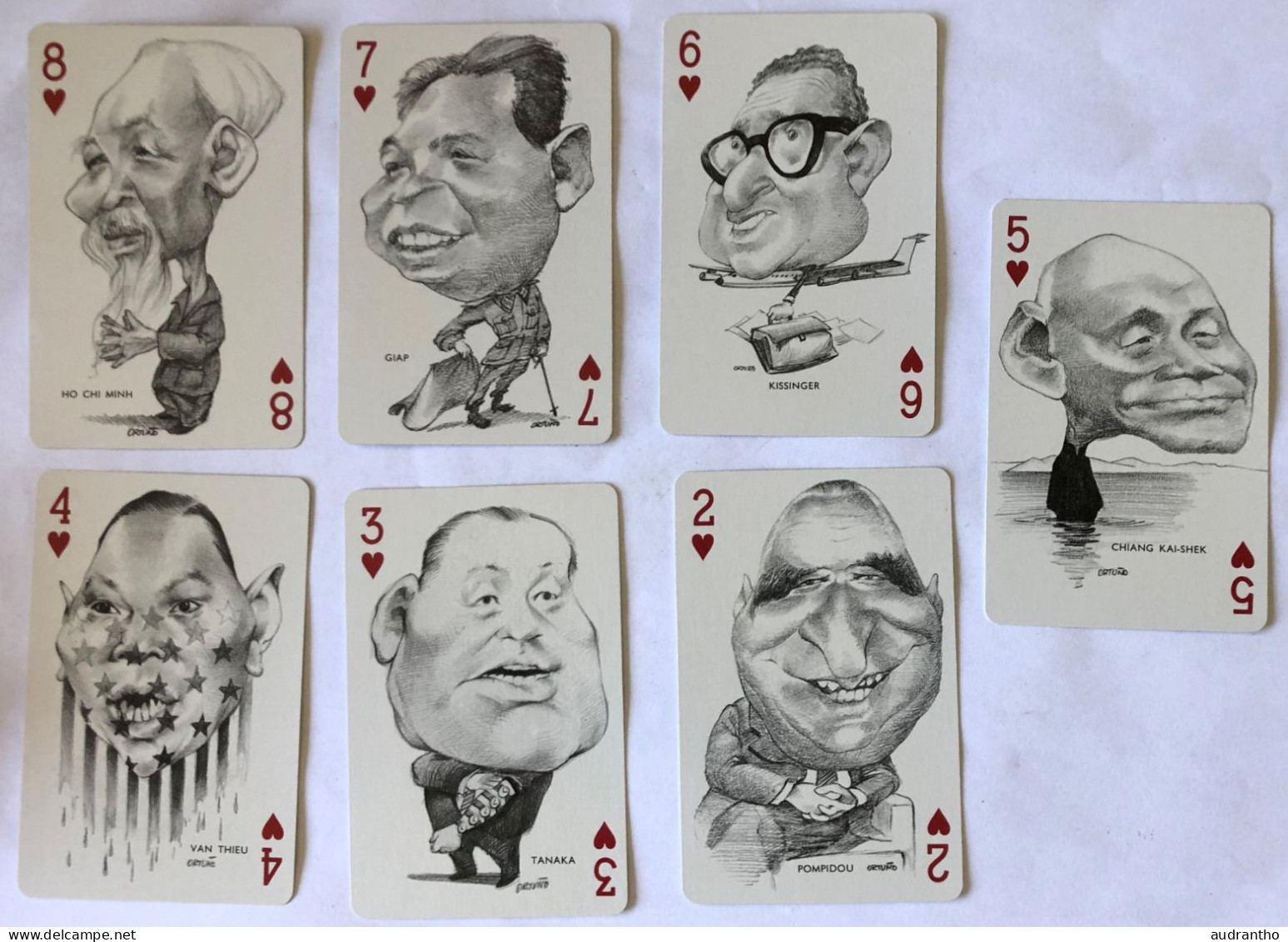 très beau double jeu 54 cartes 1973 - caricature personnalité - political twin pack playing cards by ORTUNO - Erric Sio