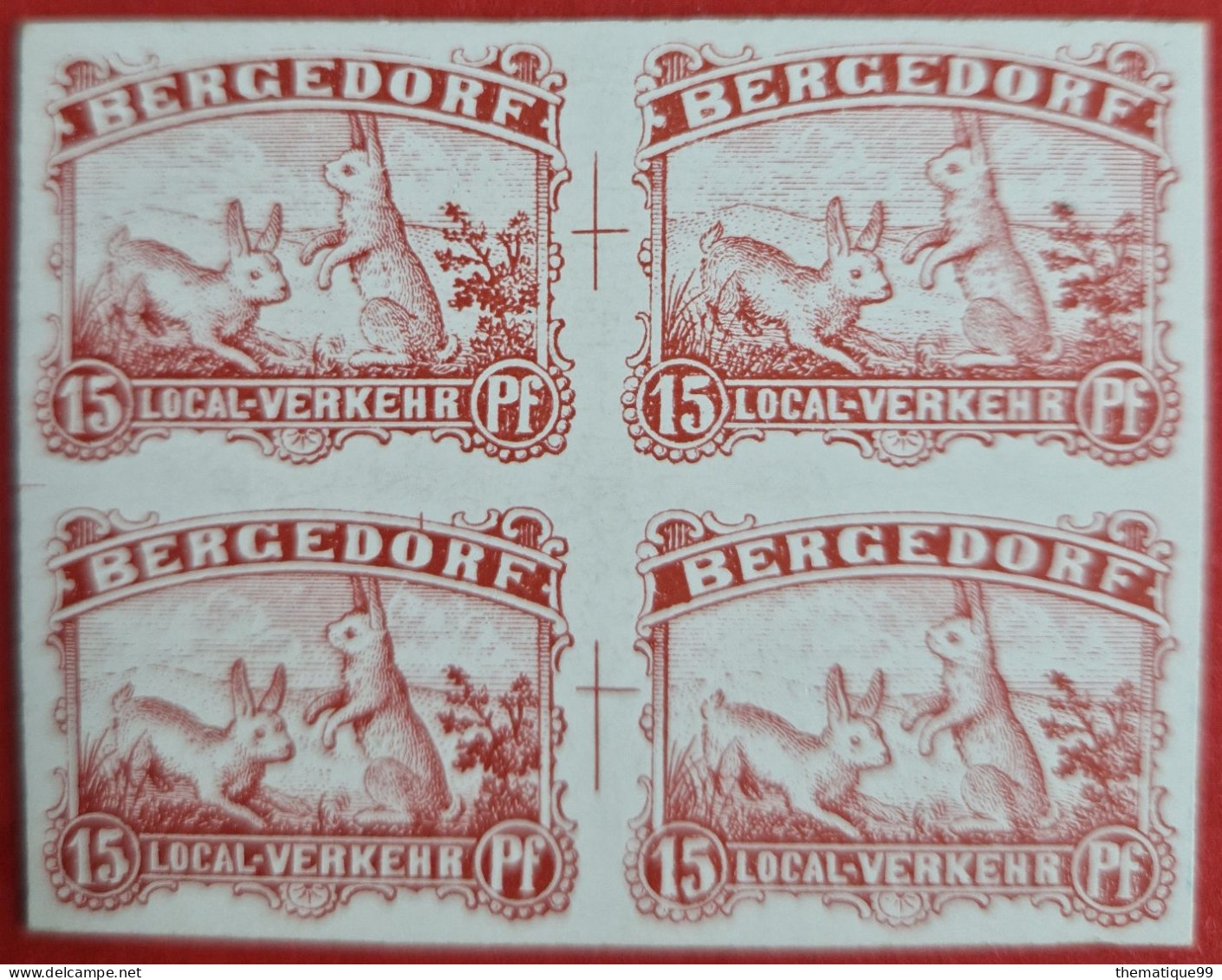 Epreuves En Rouge De La Poste Locale Allemande Bergedorf (1887), Proof, Probedruck : Lapin, Rabbit, Kaninchen - Hasen