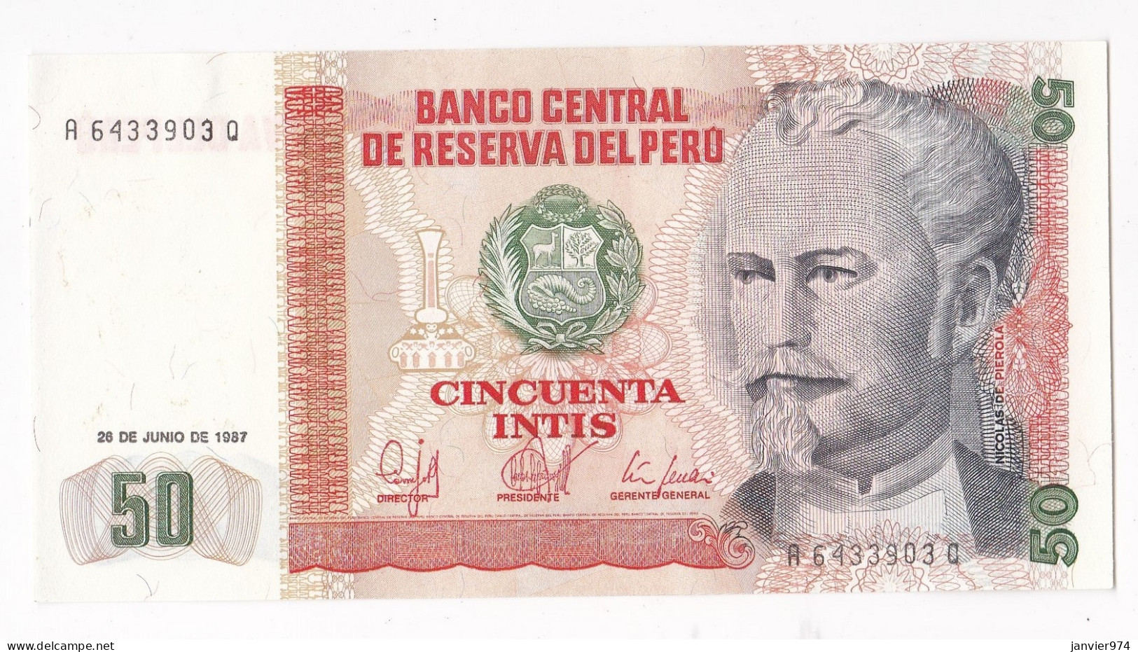 Perou 50 Intis 1987 N° A 6433903 Q, UNC - Peru