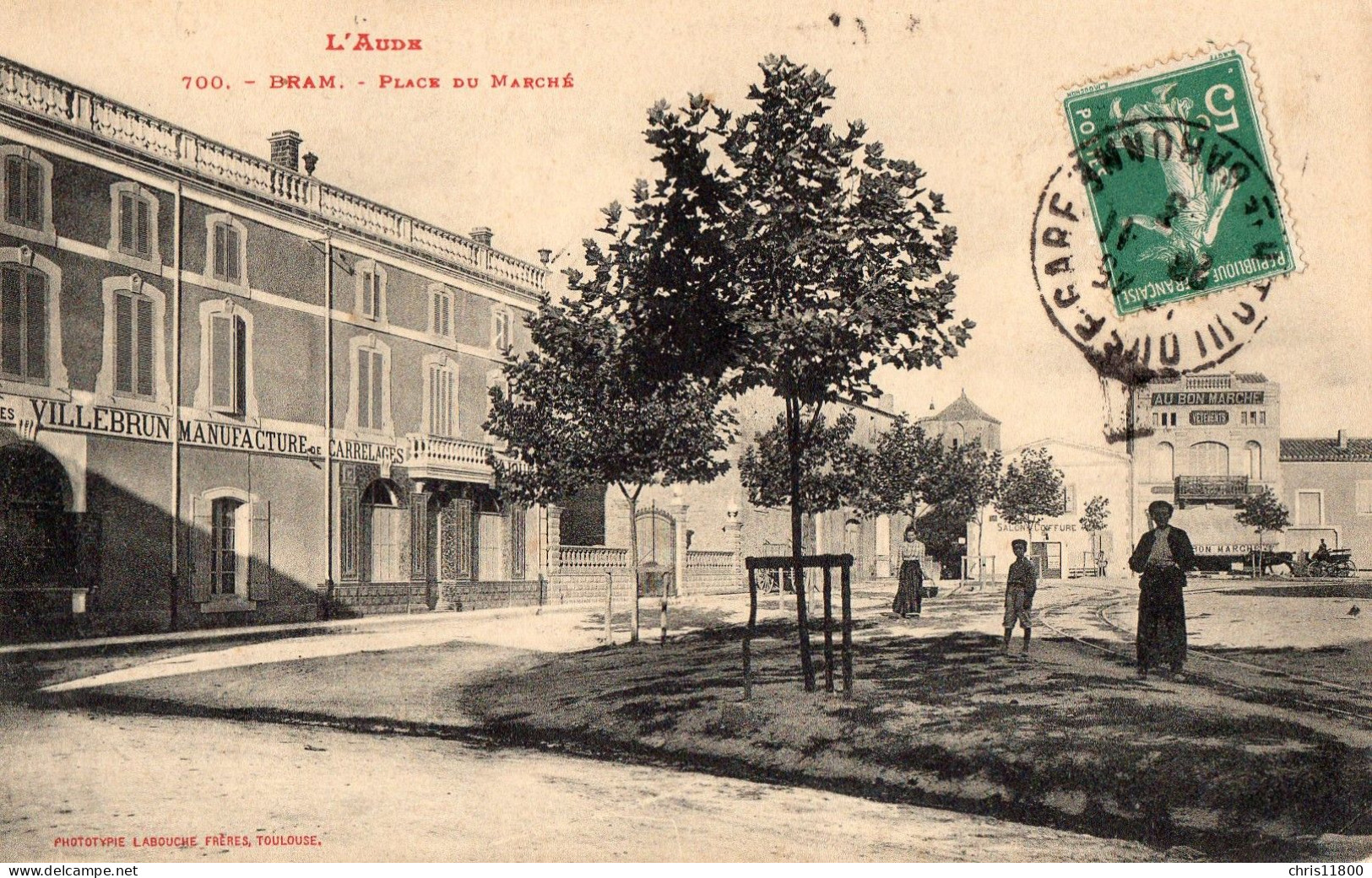 CPA - 11 - BRAM - Place Du Marché - Commerces - Carte Animée - Bram