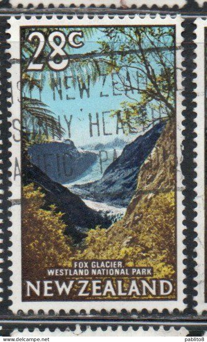 NEW ZEALAND NUOVA ZELANDA 1967 1970 1968 FOX GLACIER WESTLAND NATIONAL PARK 28c USED USATO OBLITERE' - Used Stamps