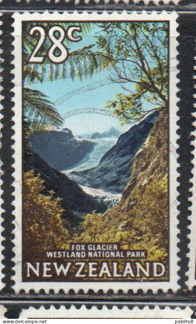 NEW ZEALAND NUOVA ZELANDA 1967 1970 1968 FOX GLACIER WESTLAND NATIONAL PARK 28c USED USATO OBLITERE' - Usati