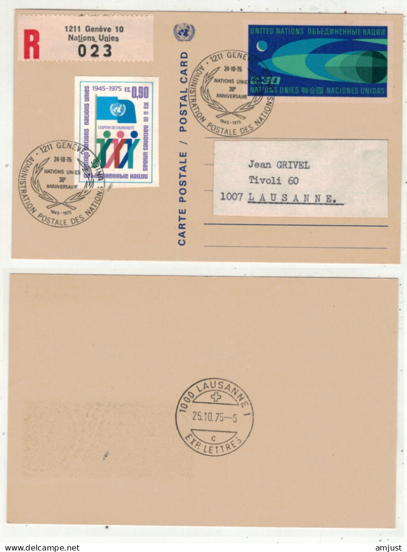 Amérique // Nations Unies // Office De Genève // Entier Postal Recommandé Pour Lausanne - Covers & Documents