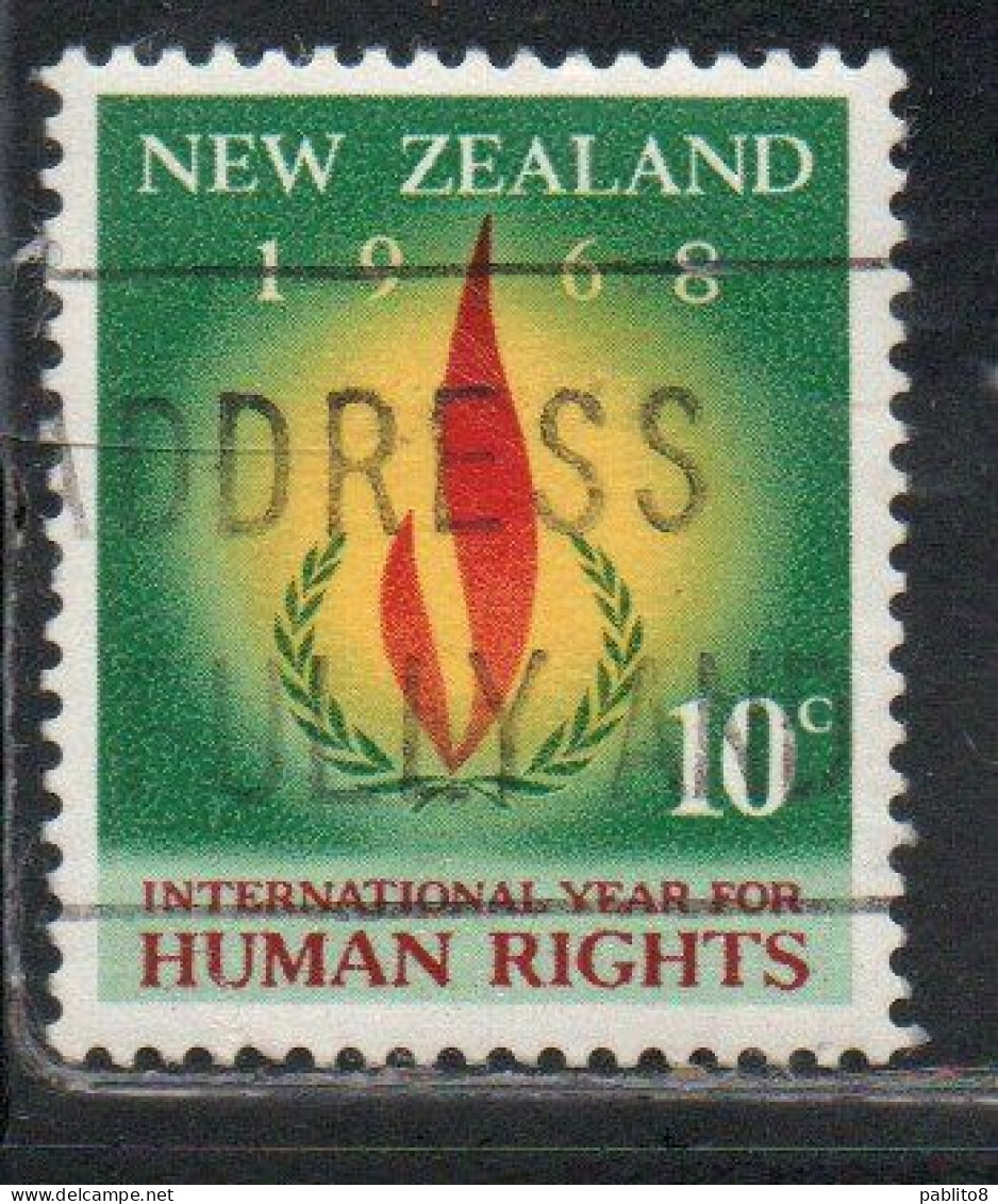 NEW ZEALAND NUOVA ZELANDA 1968 UNIVERSAL SUFFRAGE HUMAN RIGHTS FLAME 10p USED USATO OBLITERE' - Used Stamps