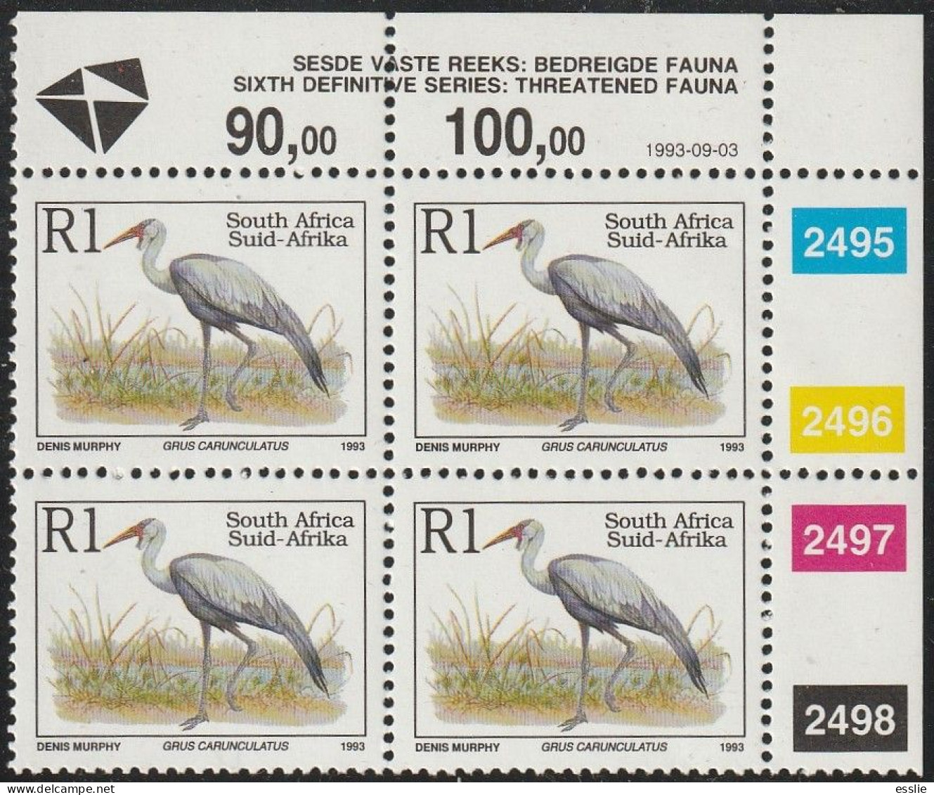 South Africa RSA - 1993 - Sixth 6th Definitive Endangered Fauna - R1 Wattled Crane - Ongebruikt