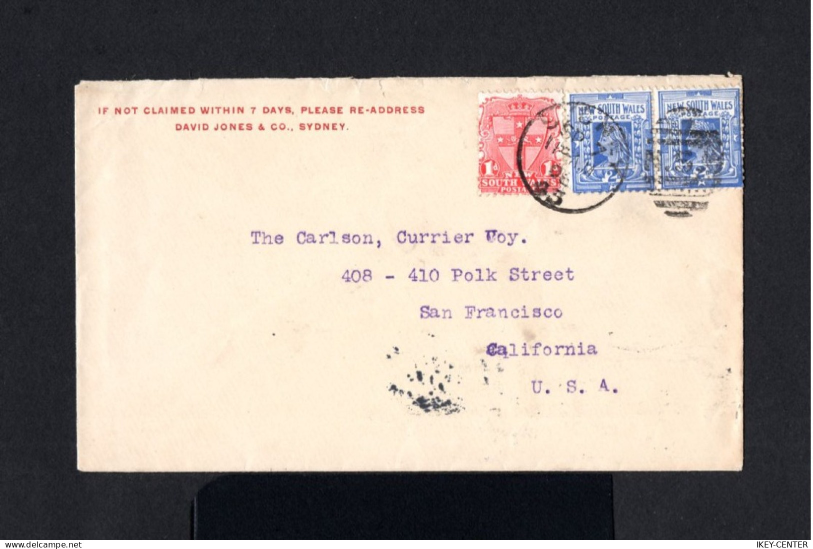 9583-NEW SOUTH WALES-OLD COVER SYDNEY To SAN FRANCISCO (usa) 1905.British Colonies.ENVELOPPE AUSTRALIE.Brief. - Briefe U. Dokumente