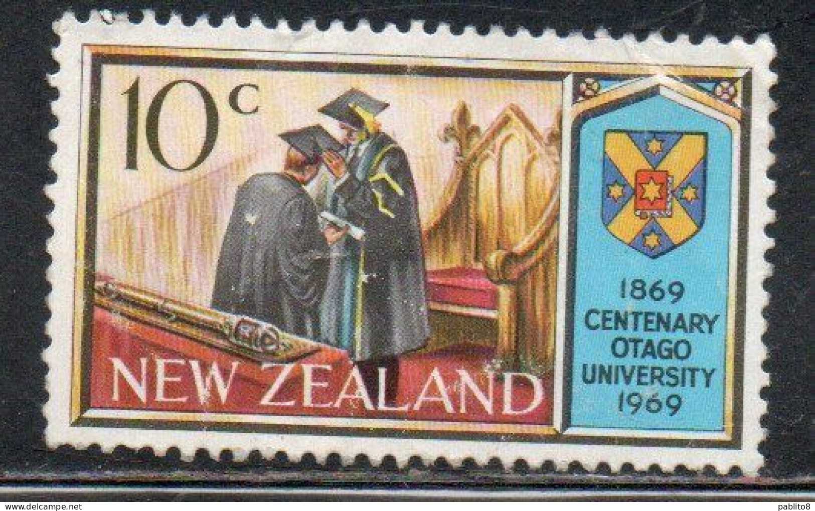 NEW ZEALAND NUOVA ZELANDA 1969 CENTENARY OF THE UNIVERSITY OF OTAGO 10c USED USATO OBLITERE' - Gebruikt