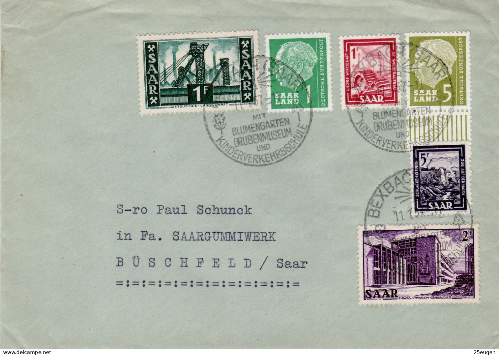 SAAR 1957  LETTER SENT FROM BEXBACH TO BUESCHFELD - Briefe U. Dokumente