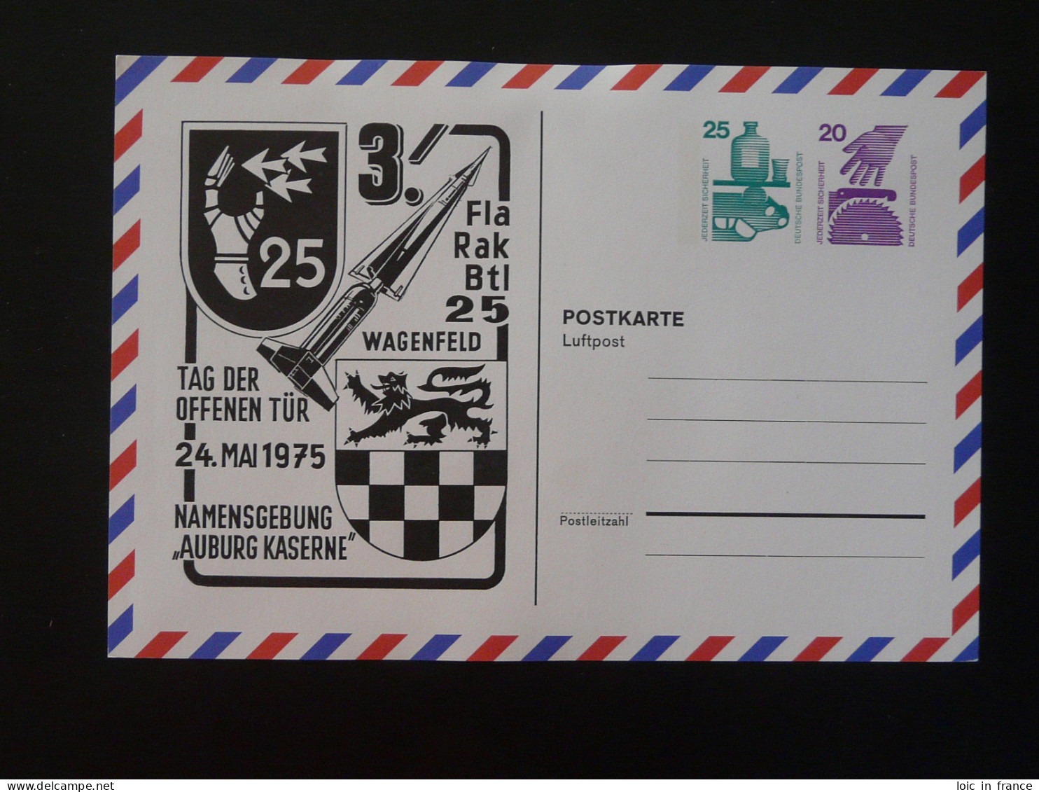 Entier Postal Stationery Card Rakete Rocket Kaserne Wagenfeld Allemagne Germany 1975 - Privatpostkarten - Ungebraucht