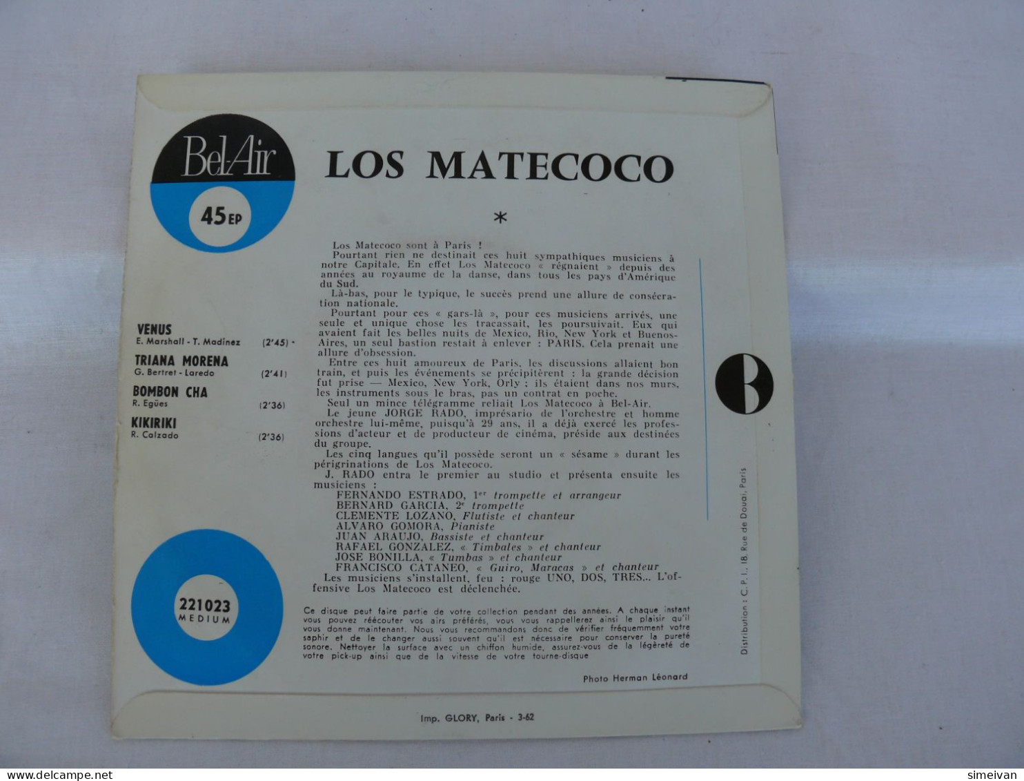 LOS MATECOCO VENUS, Cha Cha Cha RARE 7" VINYL 45 EP 1962 MADE IN FRANCE #1352 - Musiques Du Monde