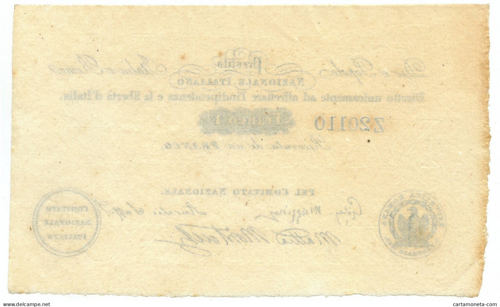 1 FRANCO PRESTITO NAZIONALE ITALIANO MAZZINI 1852 SUP - Other & Unclassified