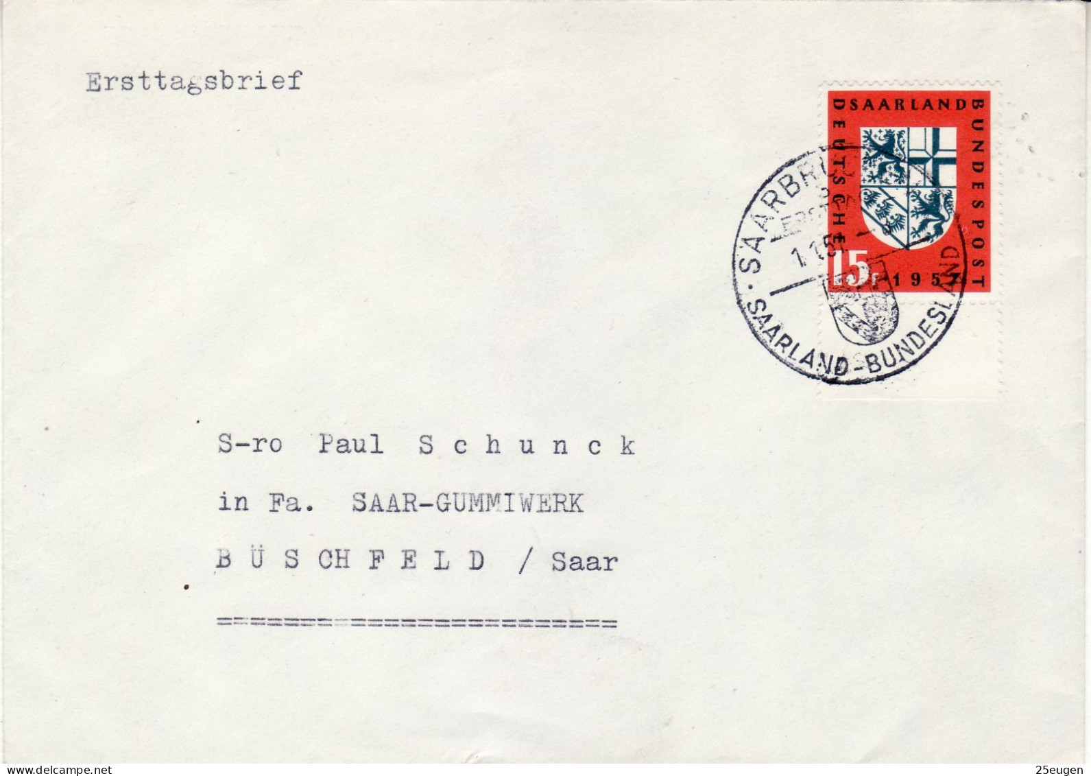 SAAR 1957 FDC  LETTER SENT FROM SAARBRUECKEN TO BUESCHFELD - Briefe U. Dokumente