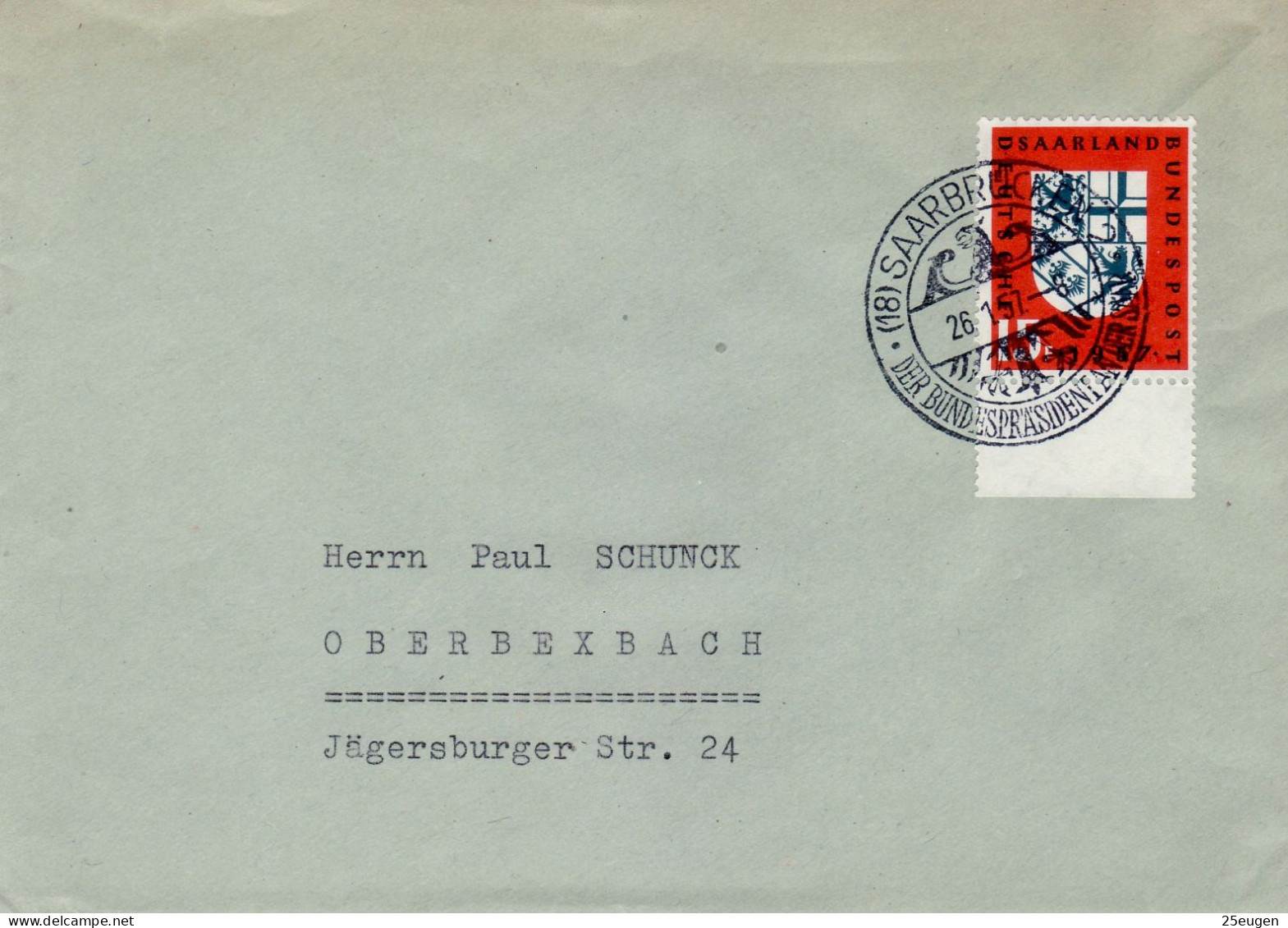 SAAR 1957  LETTER SENT FROM SAARBRUECKEN TO OBERBEXBACH - Briefe U. Dokumente