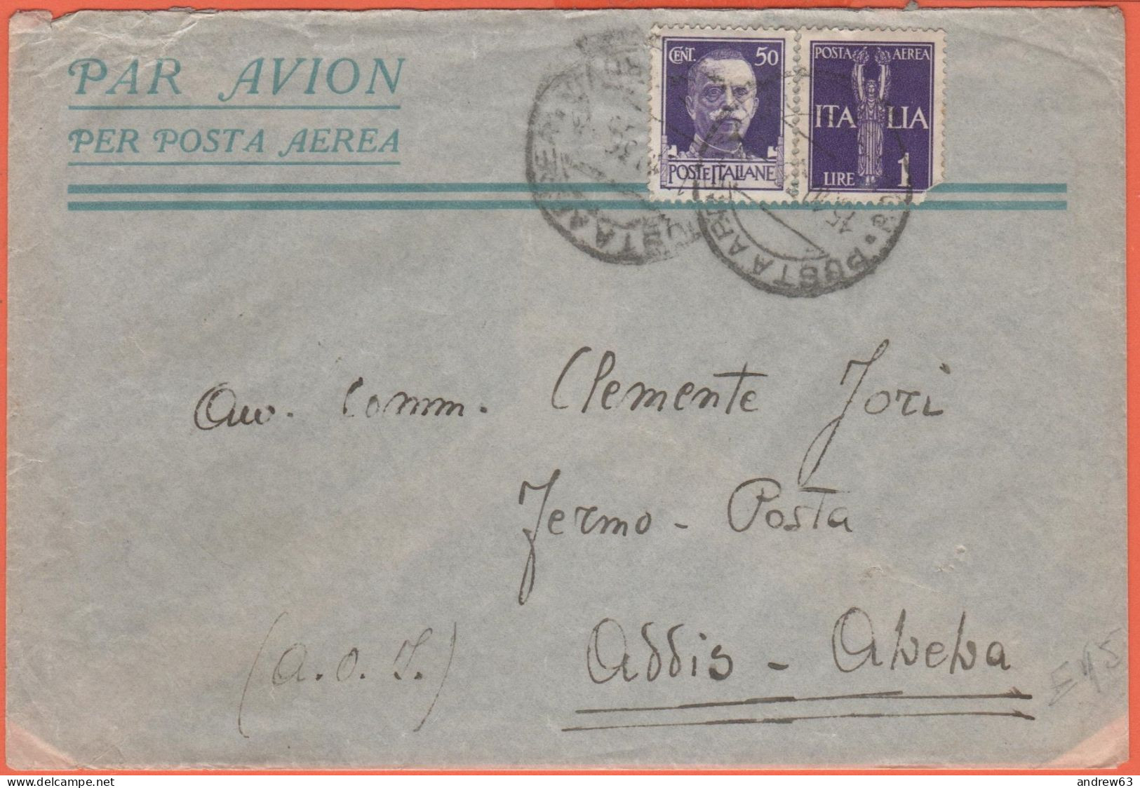 REGNO D'ITALIA - ITALY - ITALIE - 1936 - 50c Imperiale - Posta Aerea Militare A.O.I. - Viaggiata Da ???? Per Addis Abeba - Marcophilie (Avions)