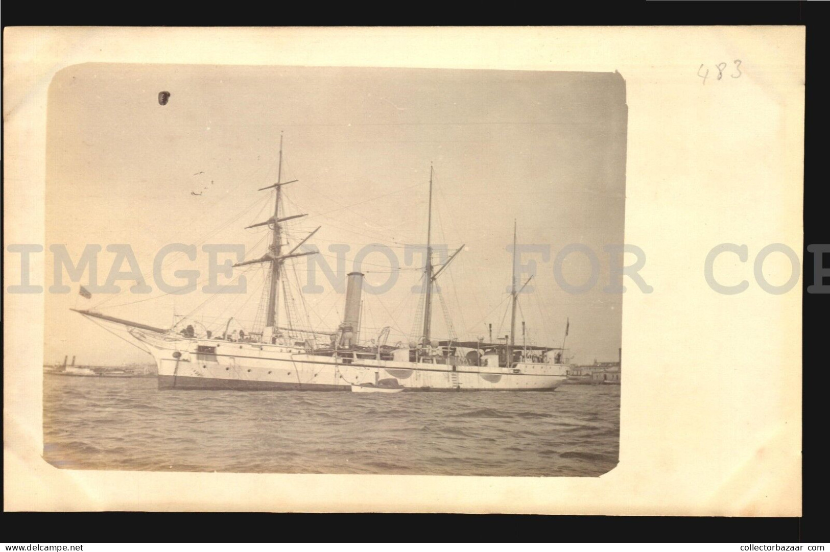 1902 Uk Battleship Military Ship At Montevideo Port 2x Photo Postcard - Collections & Lots