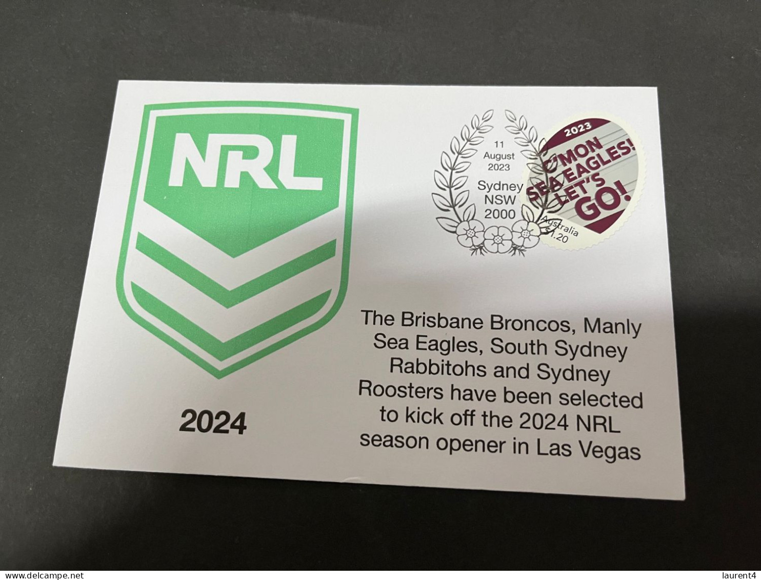 24-8-2023 (3 T 8) Australia - NRL 2024 Season To Begin In Las Vegas (with Manly Sea Eagles Team Stamp) - Cartas & Documentos