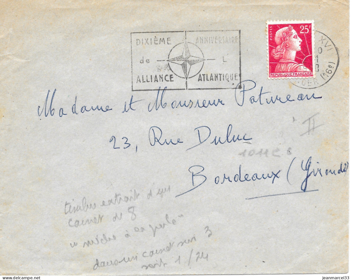 Variété Sur Lettre N° Yvert 1011C B 25f Muller Rouge Type II Carnet De 8 Oblitération Secap =o Paris XVI 12-1 1960 - Covers & Documents