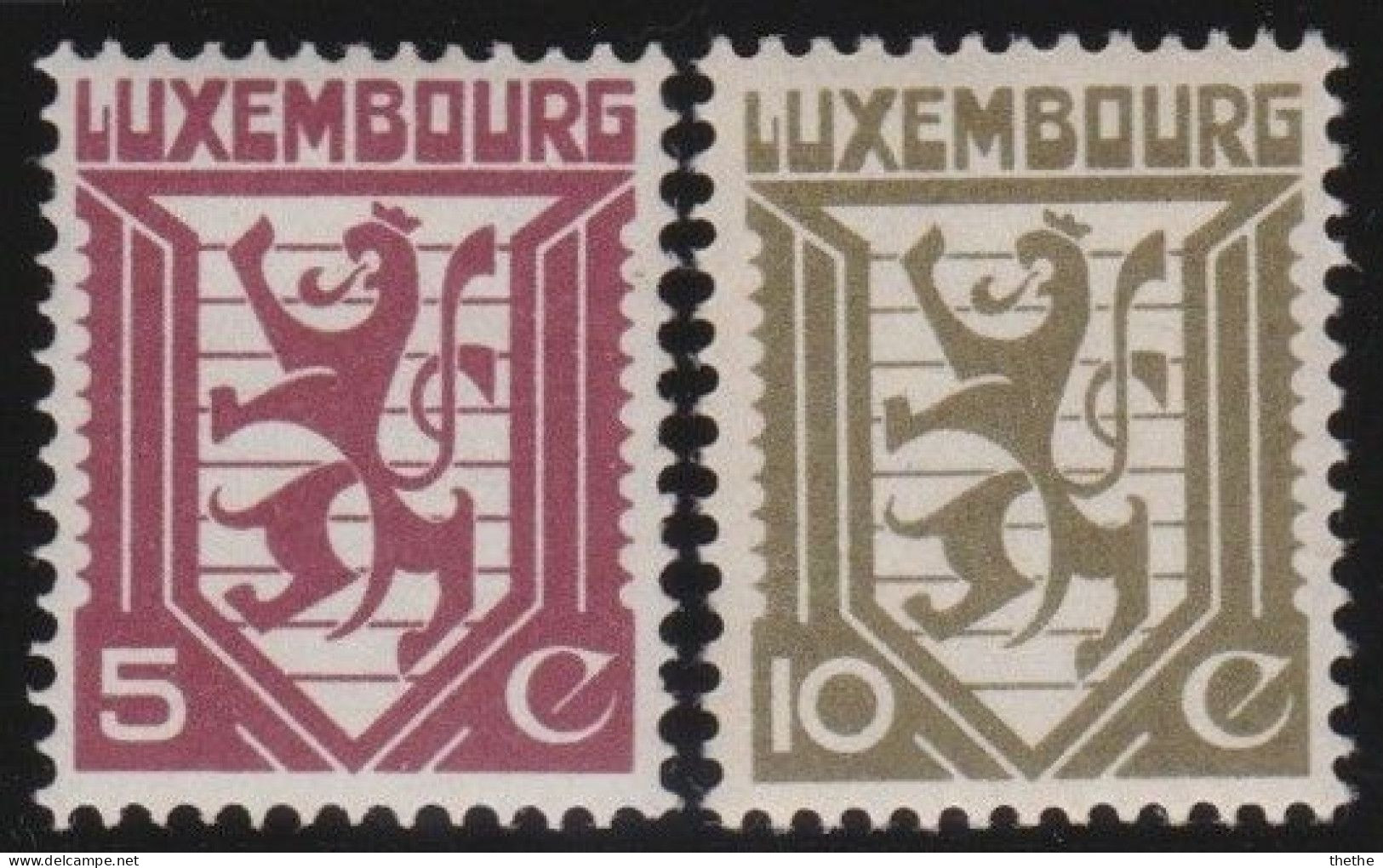 LUXEMBOURG - Armoiries (modernisées) (5c Bordeaux) Et (10c Vert Olive) - 1926-39 Charlotte Rechterzijde