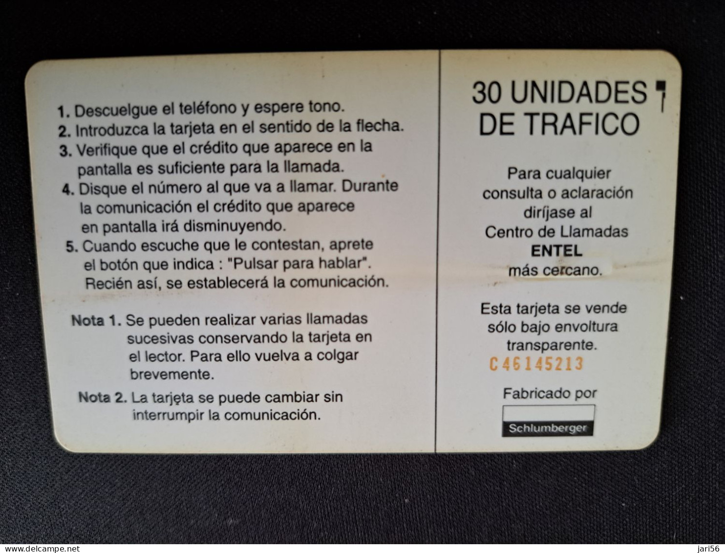 CHILI   CHIP 30 UNITS   CARD / RE CERRO EL ROBBE    USED CARD     ** 15004 ** - Cile