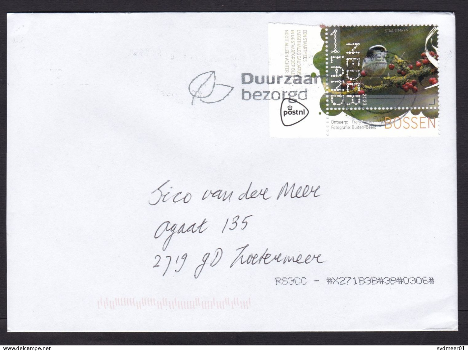 Netherlands: Cover, 2023, 1 Stamp + Tab, Long-tailed Tit Bird, Animal (traces Of Use) - Covers & Documents