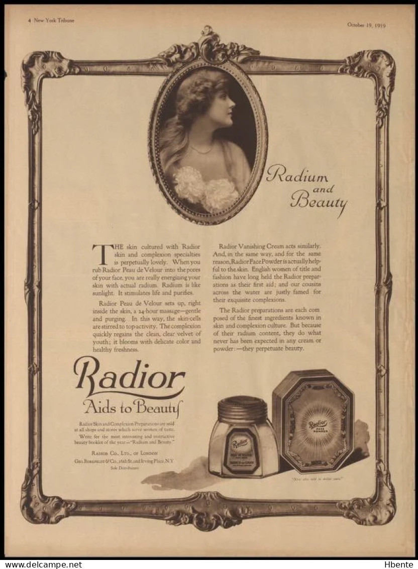 Radior Radium And Beauty - Advertising 1919 (Photo) - Objets