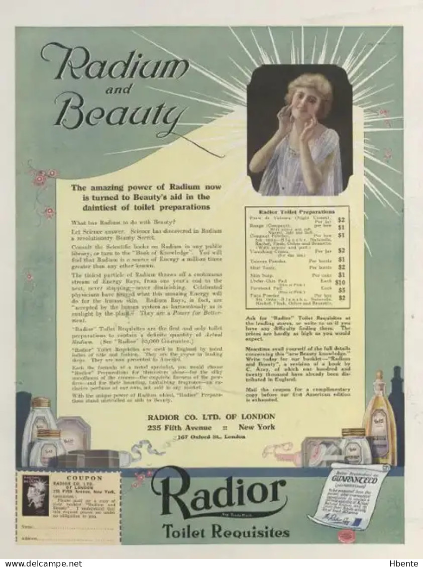 Radior Radium And Beauty - Advertising From Vogue Magazine 1918 (Photo) - Objets