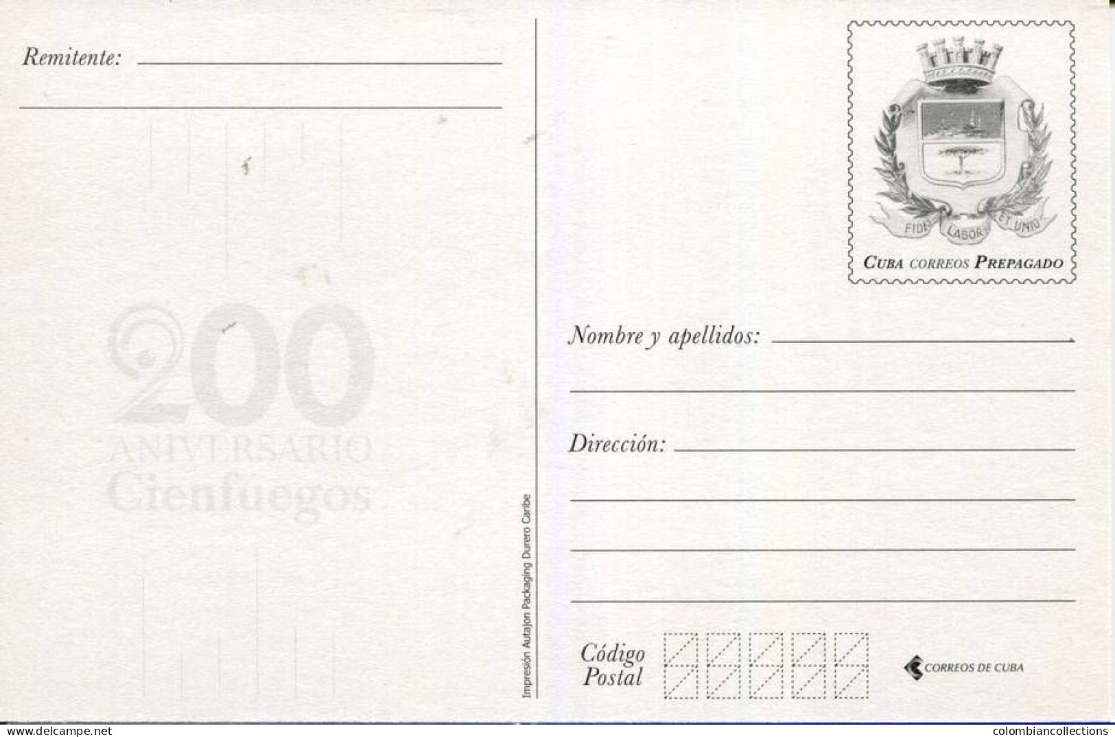 Lote PEP1456, Cuba, Entero Postal, Stationery, Aniversario 200 De Cienfuegos, 3-26, Punta Gorda - Maximum Cards