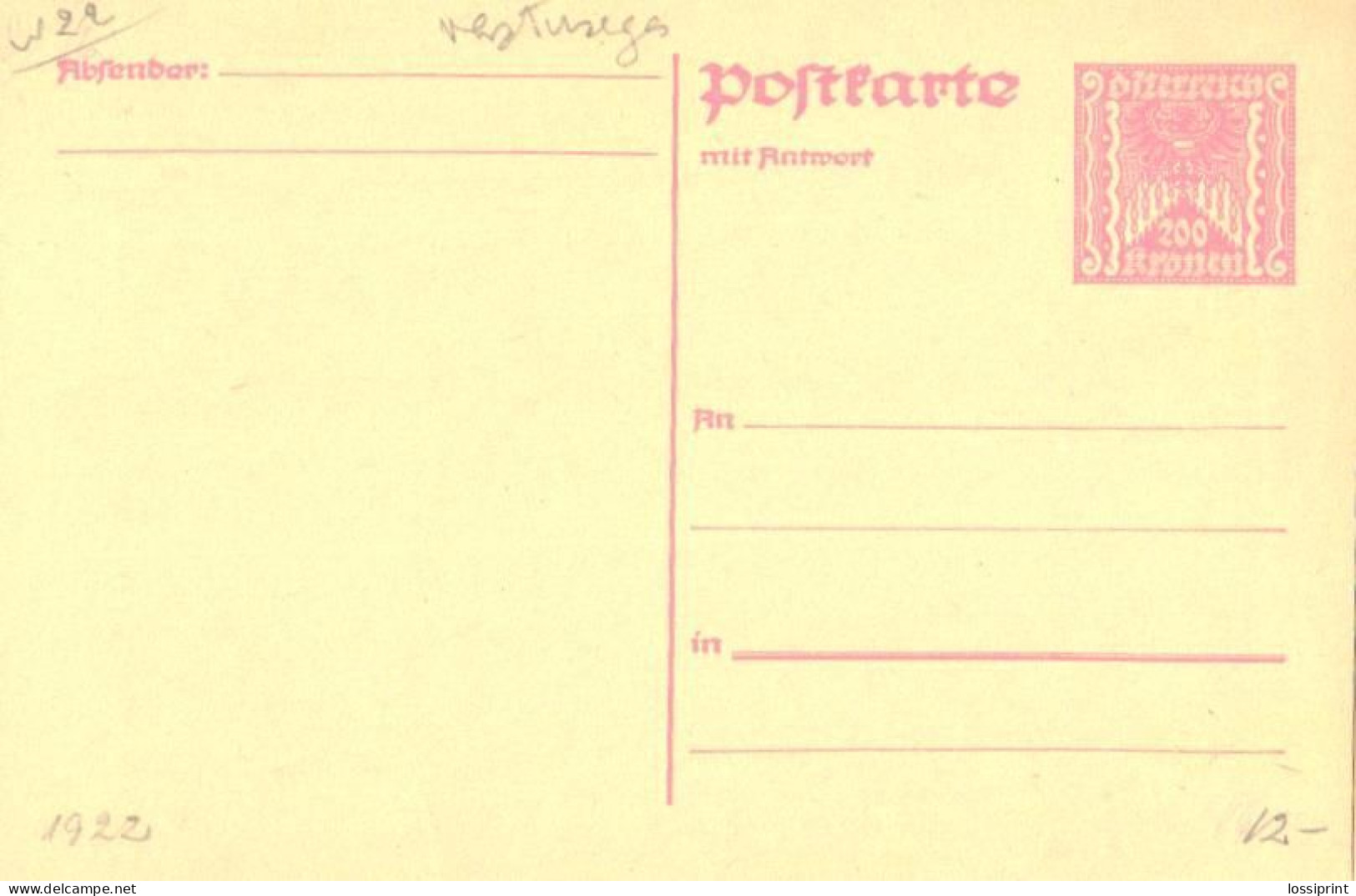 Austria:Postal Stationery, 200 Kronen, 1922 - Letter-Cards