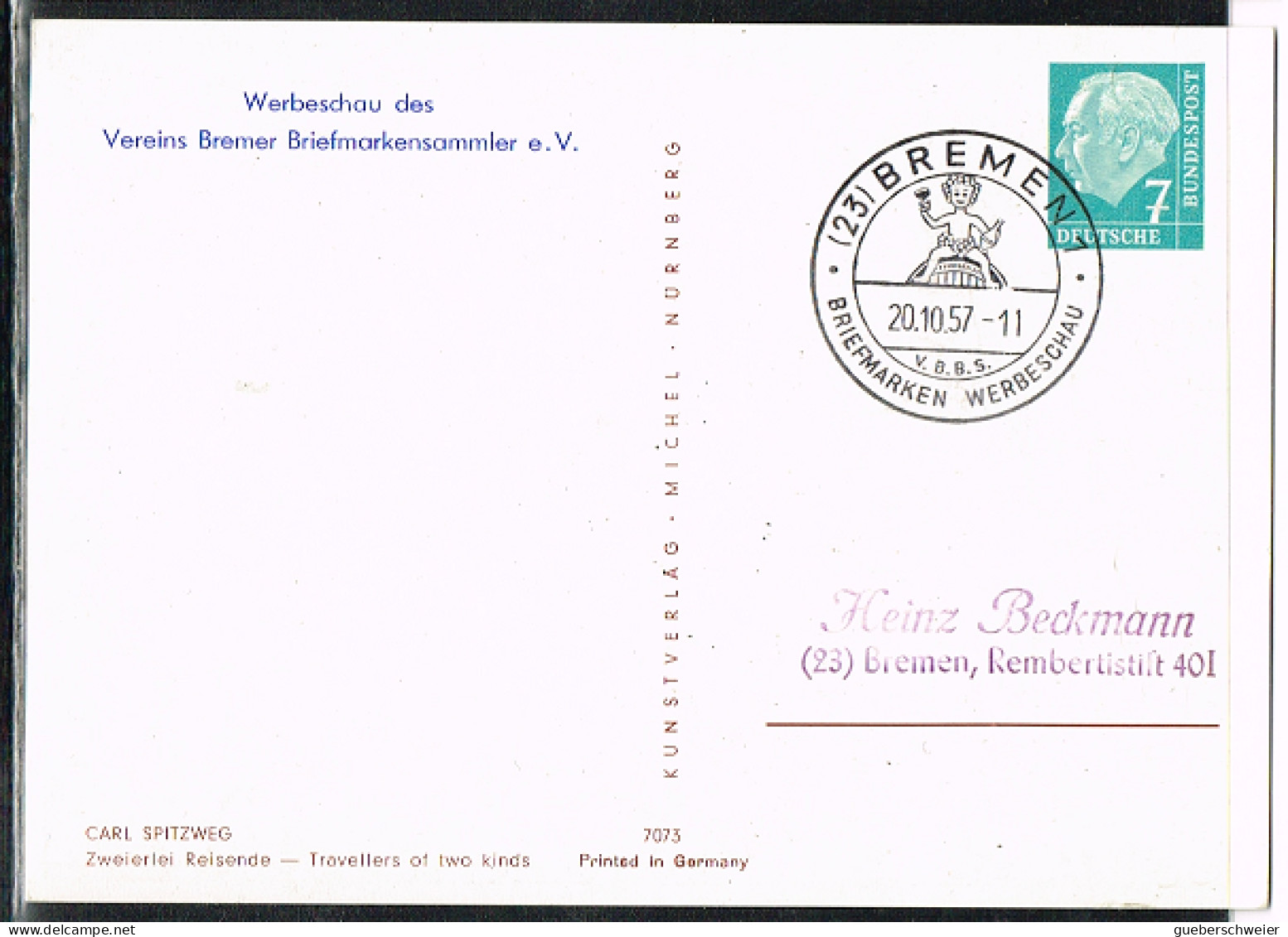 POST 17 - ALLEMAGNE Entier Postal Illustré Briefmarken Werbeschau Bremen 1957 - Postales Privados - Usados